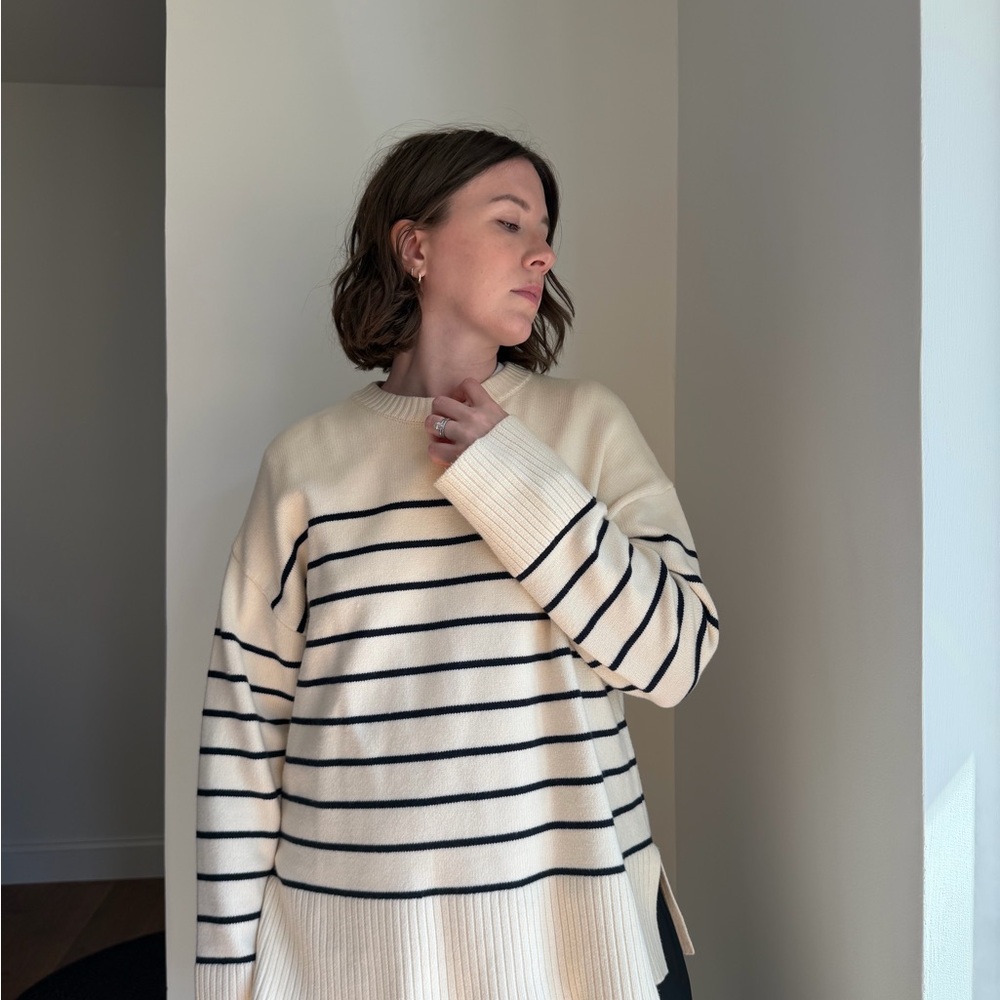 Zara Striped Cream and Black Sweater